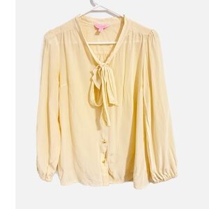 Lilly Pulitzer Vintage Retro Elsa Silk Top Tie Neck Yellow‎